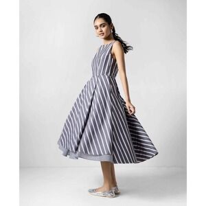Nicobar Tapas Layered Dress Sz S Striped Corporate Chic Menswear Postage Stamp